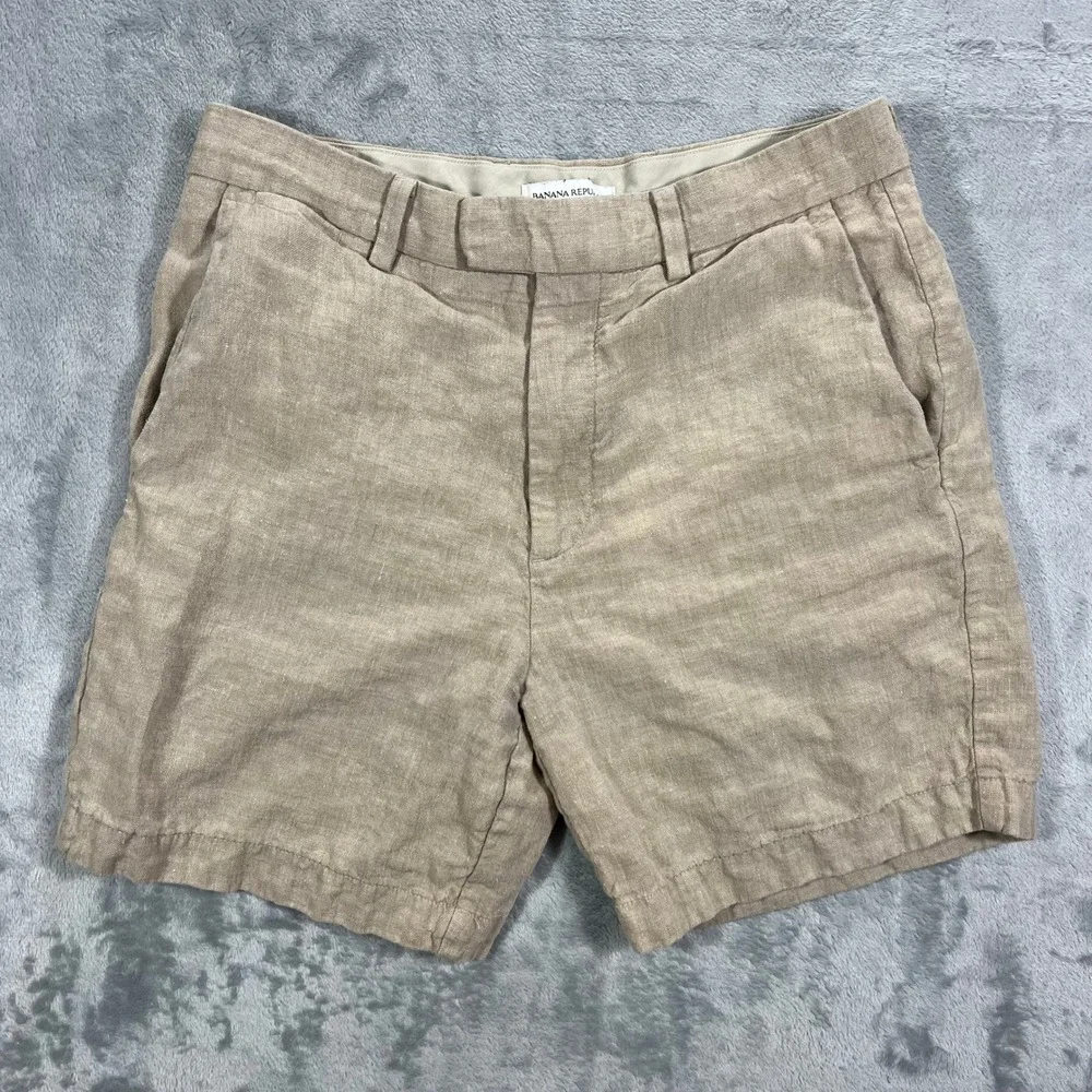 BANANA REPUBLIC Linen Shorts Mens 31 Beige 6in Inseam Flat Front 649162